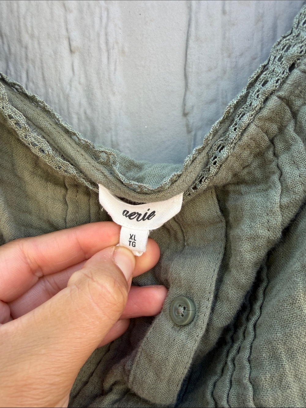 Aerie Button Front Ruffle Sleeve Top Size: XL - Picture 3 of 7